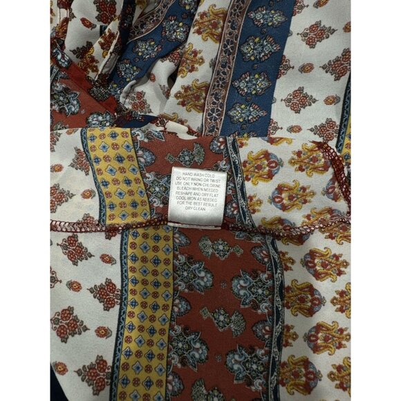 Pink Rose M Colorful Boho Tank Top Geometric Print A-Line Chiffon Red Blue Gold - Picture 4 of 7